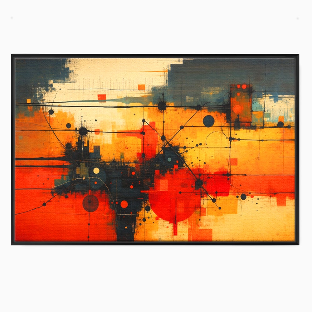 Tablou canvas cu tablou canvas cu compozitie abstracta geometrica, in rama de aluminiu negru